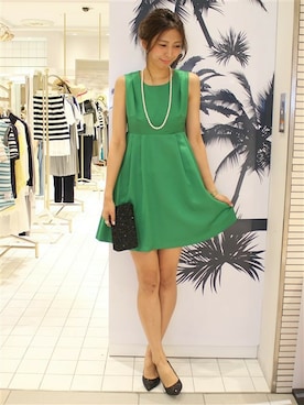 「LIMITLESS LUXURY（リミットレスラグジュアリー）のビーズパーティークラッチ◆（クラッチバッグ）」を使った、オッキーさん（レディース・167cm）の夏コーディネート