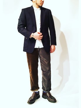 「アイテム（ドレスシューズ、ブラウン系）」を使った、yoheiさん（メンズ・175cm）の秋コーディネート