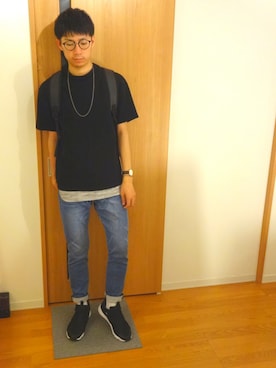 「NANO universe（ナノユニバース）のVINTAGEジョグデニム（デニムパンツ）」を使った、お気のdogさん（メンズ・176cm）の秋コーディネート