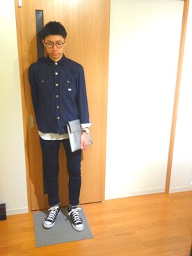 「NANO universe（ナノユニバース）のVINTAGEジョグデニム（デニムパンツ）」を使った、お気のdogさん（メンズ・176cm）の秋コーディネート