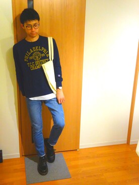 「NANO universe（ナノユニバース）のVINTAGEジョグデニム（デニムパンツ）」を使った、お気のdogさん（メンズ・176cm）の秋コーディネート