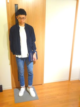 「NANO universe（ナノユニバース）のVINTAGEジョグデニム（デニムパンツ）」を使った、お気のdogさん（メンズ・176cm）の秋コーディネート