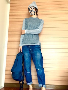 「B.L.U.E（ビーエルユーイー）のアイテム（パンツ）」を使った、nacchanさん（レディース・158cm）の秋コーディネート