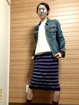 「B.L.U.E（ビーエルユーイー）のアイテム（デニムジャケット）」を使った、nacchanさん（レディース・158cm）の秋コーディネート