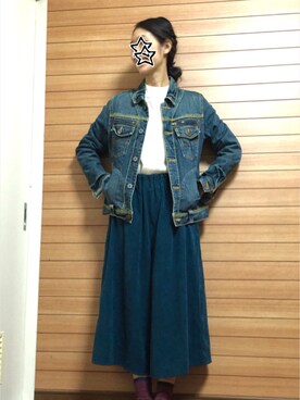 「B.L.U.E（ビーエルユーイー）のアイテム（デニムジャケット）」を使った、nacchanさん（レディース・158cm）の秋コーディネート