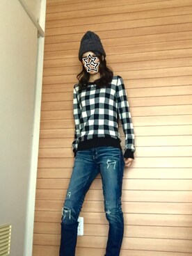 「B.L.U.E（ビーエルユーイー）のアイテム（帽子）」を使った、nacchanさん（レディース・158cm）の秋コーディネート