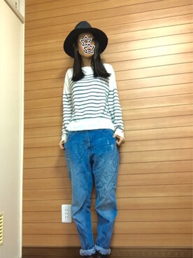 「B.L.U.E（ビーエルユーイー）のアイテム（パンツ）」を使った、nacchanさん（レディース・158cm）の冬コーディネート