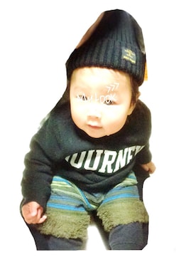 「petit main（プティマイン）のロゴデザイン裏起毛トレーナー（スウェット）」を使った、Nana…Haku…‪‪さん（キッズ・70cm）の冬コーディネート