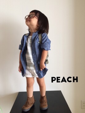 「3coins（3coins）のアイテム（メガネ、ブラウン系）」を使った、peachさん（キッズ）の夏コーディネート