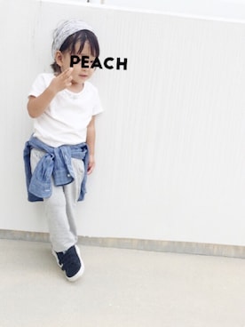 「しまむら（シマムラ）のアイテム（ヘアバンド、ホワイト系）」を使った、peachさん（キッズ）の夏コーディネート