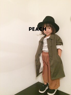 「lapin bebeのアイテム（その他パンツ、ブラウン系）」を使った、peachさん（キッズ）の秋コーディネート