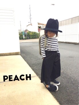 「無印良品（ムジルシリョウヒン）のアイテム（Tシャツ/カットソー、ホワイト系）」を使った、peachさん（キッズ）の秋コーディネート
