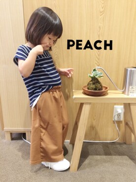 「CIAOPANIC TYPY（チャオパニックティピー）のアイテム（Tシャツ/カットソー、ブルー系）」を使った、peachさん（キッズ）の秋コーディネート