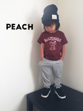 「GAP（ギャップ）のアイテム（その他パンツ、グレー系）」を使った、peachさん（キッズ）の秋コーディネート