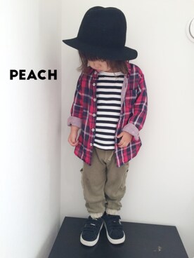 「無印良品（ムジルシリョウヒン）のアイテム（Tシャツ/カットソー、ホワイト系）」を使った、peachさん（キッズ）の秋コーディネート