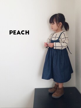 「La etoileのアイテム（ワンピース、ブルー系）」を使った、peachさん（キッズ）の秋コーディネート