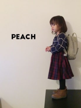 「西松屋（ニシマツヤ）のアイテム（ニット/セーター、ブルー系）」を使った、peachさん（キッズ）の秋コーディネート