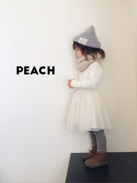 「西松屋（ニシマツヤ）のアイテム（ニット/セーター、ホワイト系）」を使った、peachさん（キッズ）の秋コーディネート