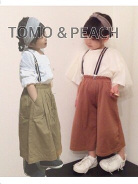 「DAISO（DAISO）のアイテム（ヘアバンド、ベージュ系）」を使った、peachさん（キッズ）の春コーディネート