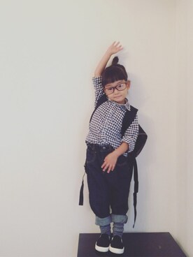 「Right-on（ライトオン）のアイテム（シャツ/ブラウス、ブルー系）」を使った、peachさん（キッズ）の秋コーディネート