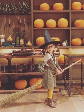 「cokitica（コキチカ）のアイテム（ワンピース、グリーン系）」を使った、peachさん（キッズ）の秋コーディネート