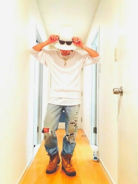 「Champion（チャンピオン）のアイテム（ニット/セーター）」を使った、てったさん（メンズ・168cm）の夏コーディネート