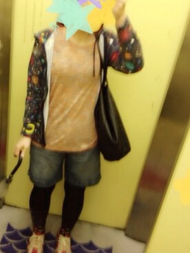 「チチカカ（チチカカ）のMIXメランジフォールロングTシャツ（Tシャツ/カットソー、ベージュ系）」を使った、ぽんこつさん（レディース・161cm）の夏コーディネート