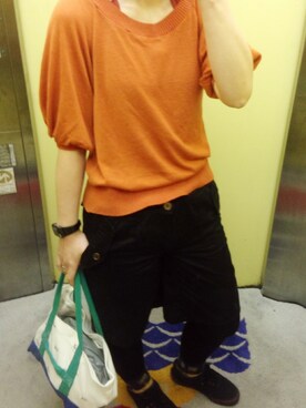 「collex（コレックス）のｽﾀｰﾄｰﾄbag(小)（トートバッグ、グリーン系）」を使った、ぽんこつさん（レディース・161cm）の夏コーディネート