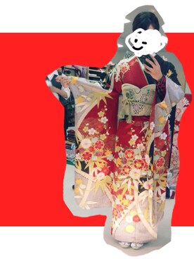 「アイテム（水着/着物・浴衣、レッド系）」を使った、Junoさん（レディース・158cm）の冬コーディネート