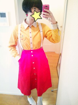 「アイテム（デニムスカート、レッド系）」を使った、あももんがさん（レディース・160cm）の春コーディネート