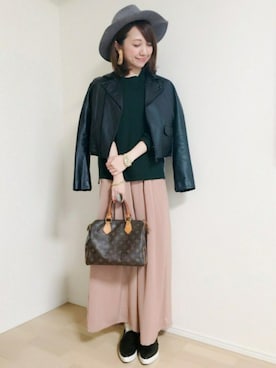 「LouisVuitton」｜「アイテム（ライダースジャケット）」を使った、memeさん（レディース・158cm）の秋コーディネート