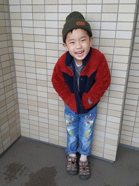 「サンダルに靴下」｜「アイテム（ダウンジャケット/コート）」を使った、ペチ☆さん（キッズ・110cm）の春コーディネート