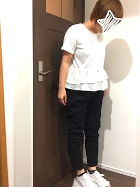 「GU（ジーユー）のアイテム（その他パンツ、ブラック系）」を使った、haanaさん（レディース）の夏コーディネート