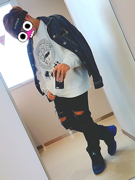 「ストリート系」｜「アイテム（デニムジャケット）」を使った、chihiroさん（メンズ・163cm）の冬コーディネート