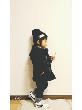 「COMME CA ISM（コムサイズム）のアイテム（ダッフルコート）」を使った、CHORI.さん（キッズ・90cm）の秋コーディネート