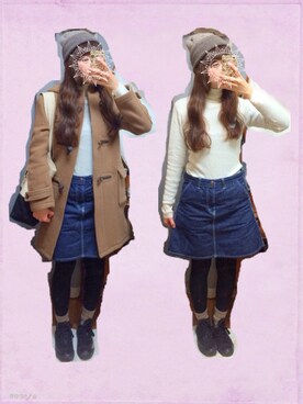 「ロング丈ダッフル」｜「アイテム（帽子）」を使った、ぽんずさん（レディース・159cm）の冬コーディネート