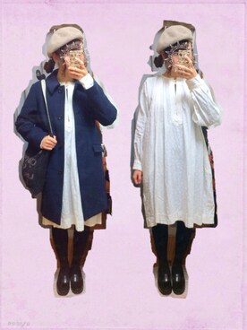 「45R」｜「アイテム（ステンカラーコート）」を使った、ぽんずさん（レディース・159cm）の冬コーディネート