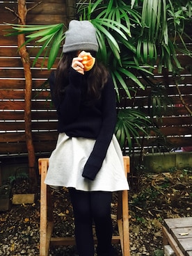 「HYKE」｜「アイテム（ニットキャップ/ビーニー）」を使った、JENさん（レディース・160cm）の秋コーディネート