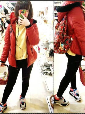 「Ed Hardy（エドハーディー）のアイテム（バッグ）」を使った、許吾心さん（レディース・157cm）の春コーディネート