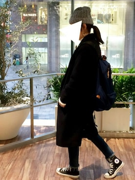 「Ungrid（アングリッド）のインディゴフレイドヘムストスリ（デニムパンツ）」を使った、みきさん（レディース・162cm）の冬コーディネート