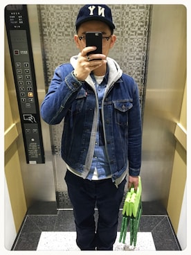 「Wrangler」｜「アイテム（スタジャン）」を使った、施政次さん（メンズ・178cm）の春コーディネート