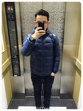 「Wrangler」｜「アイテム（ダウンジャケット/コート）」を使った、施政次さん（メンズ・178cm）の春コーディネート