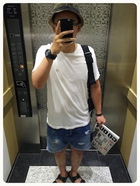 「Less Taiwan（レスタイワン）のアイテム（帽子）」を使った、施政次さん（メンズ・178cm）の夏コーディネート