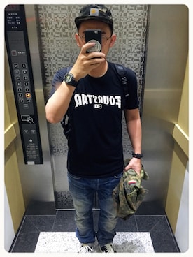 「FOURSTAR（フォースター）のアイテム」を使った、施政次さん（メンズ・178cm）の春コーディネート