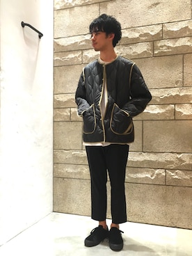 「PHINGERIN（フィンガリン）のアイテム（ダウンジャケット/コート、ブラック系）」を使った、Takuya Hondaさん（メンズ・176cm）の秋コーディネート