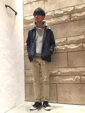 「PHINGERIN（フィンガリン）のアイテム（ブルゾン、ブルー系）」を使った、Takuya Hondaさん（メンズ・176cm）の冬コーディネート