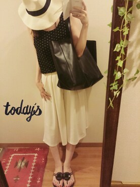 「ビッグトート」｜「アイテム（帽子）」を使った、CHI♡さん（レディース・154cm）の夏コーディネート