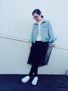 「ジーユーコーデ」｜「アイテム（デニムジャケット）」を使った、Mami さん（レディース・158cm）の冬コーディネート