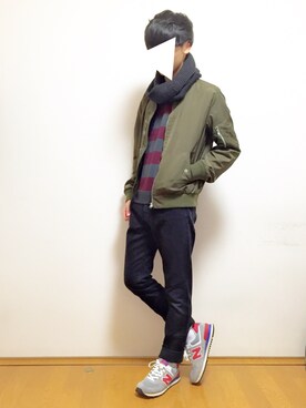 「GU（ジーユー）の（GU）スキニーフィットジーンズ（MEN ⁄ ジーンズ）」を使った、Mochiさん（メンズ・170cm）の冬コーディネート