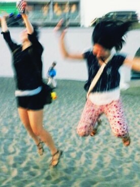 「Green　Parks（グリーンパークス）のトップス：柄あり（Tシャツ/カットソー、ブルー系）」を使った、あゆちょんさん（レディース・152cm）の冬コーディネート